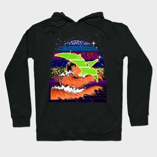 Pteranodon Dinosaur Paleontology Retro Synthwave Art Sunset Hoodie by National Cryptid Society